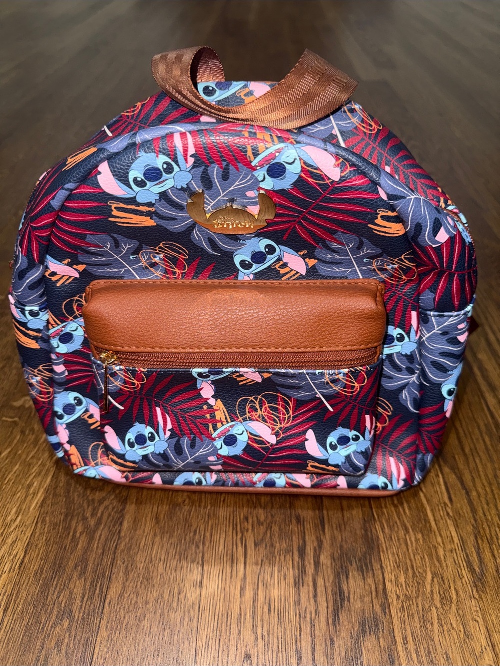 Loungefly Stitch Tropical Leaf Mini Backpack - Navy, Red & Brown